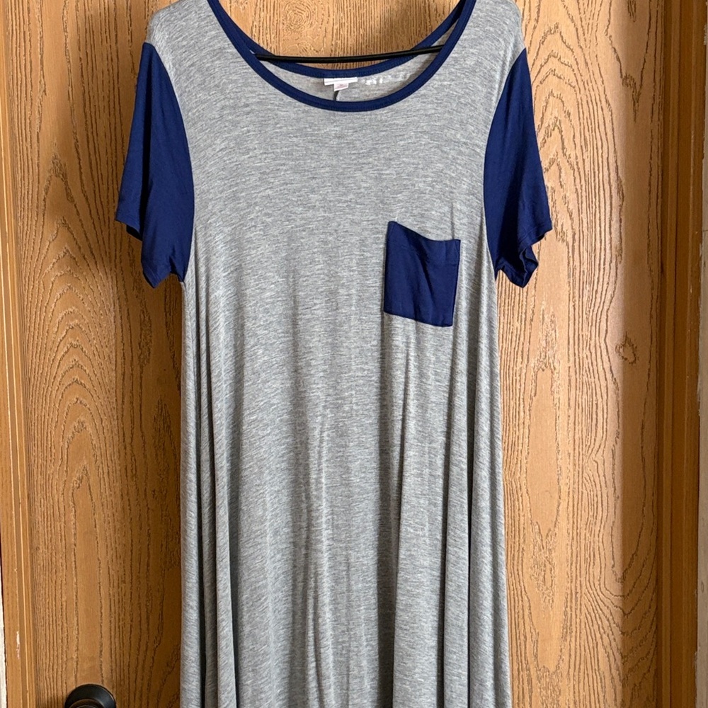 LuLaRoe Heather Gray and Navy Midi Dress
